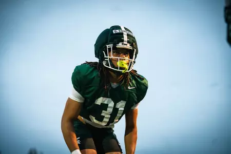 Deuce Edwards lines up for a drill during spring practice.