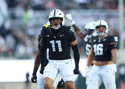 Anelu Lafaele celebrates during MSU's win over Boston College in 2025.
