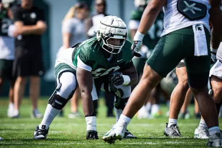 Antonio Johnson lines up on offense during preseason camp in 2025.