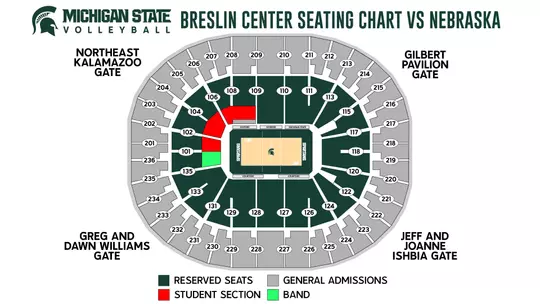 2026 Volleyball vs Nebraska seating map showing all ticketed seactions