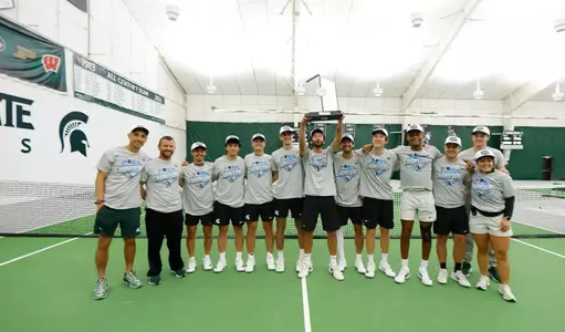 MSU Spartan men's tennis team photo with Big Ten Championship trophy