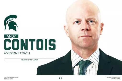 Hiring announcement graphic for hockey assistant coach Andy Contois