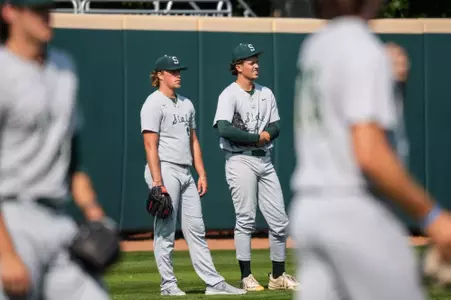 Andrew Siler and Tommy Szczepanski at MSU baseball practice