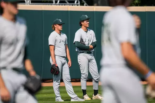 Andrew Siler and Tommy Szczepanski at MSU baseball practice
