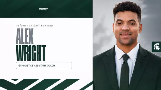 Graphic for hiring of Alex Wright, assistant gymnastics coach