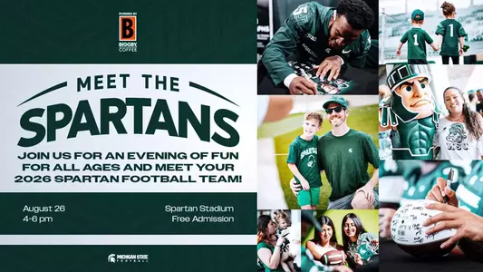 Michigan State football fans of all ages are invited to attend Meet the Spartans powered by Biggby Coffee, on Wednesday, Aug. 26 from 4 - 6 p.m. in Spartan Stadium.