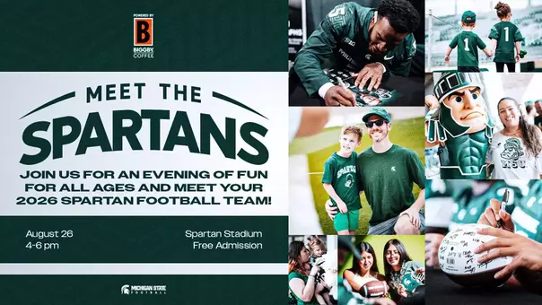 Michigan State football fans of all ages are invited to attend Meet the Spartans powered by Biggby Coffee, on Wednesday, Aug. 26 from 4 - 6 p.m. in Spartan Stadium.