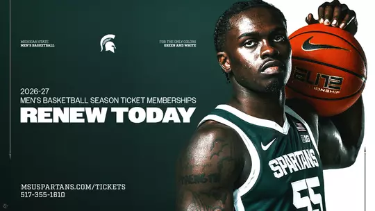 2026-27 Men's Basketball Season Ticket Renewal graphic with a photo of a men's basketball player