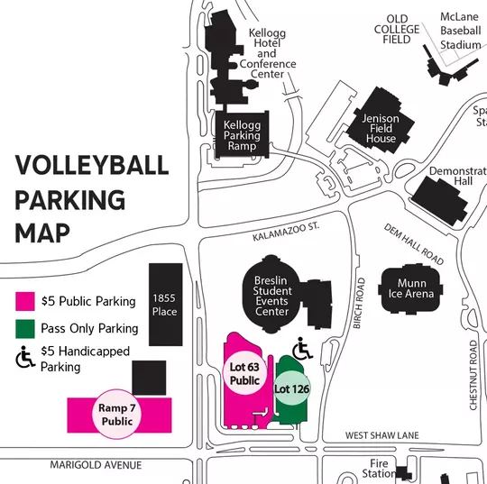 Volleyball parking map showing parking locations