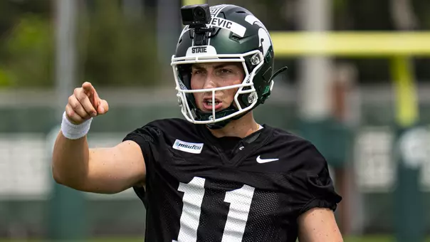 Alessio Milivojevic commands the offense at Michigan State's first practice of preseason camp on Thursday, Aug. 6.