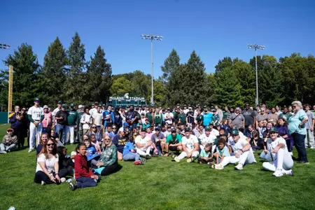 Michigan State Baseball and Softball hosting the 2026 Beautiful Lives project group photo with nearly 100 participants at the event at MSU's Jeff Ishbia Field at McLane Stadium on September 24, 2026.