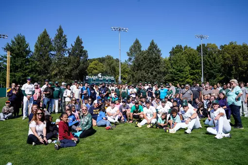 Michigan State Baseball and Softball hosting the 2026 Beautiful Lives project group photo with nearly 100 participants at the event at MSU's Jeff Ishbia Field at McLane Stadium on September 24, 2026.