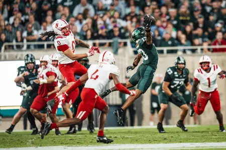 Chrishon McCray makes a one-handed catch against Nebraska on Sept. 26, 2026.