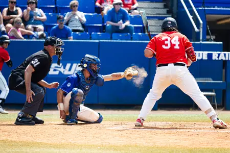 MTSU catcher Briggs Rutter frames a pitch to help strikeout a Hilltopper on Sunday's game against WKU