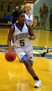 Keisha McClinic takes the ball...