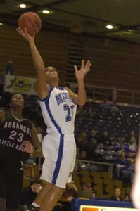 Junior forward Tia Stovall sco...