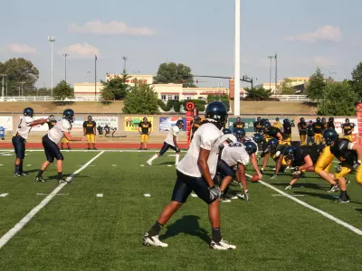 Football Continues Preseason Practice Image