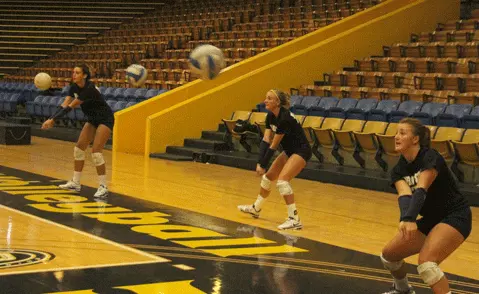 MSU Volleyball players participate in one of the first practices of the 2012 season.