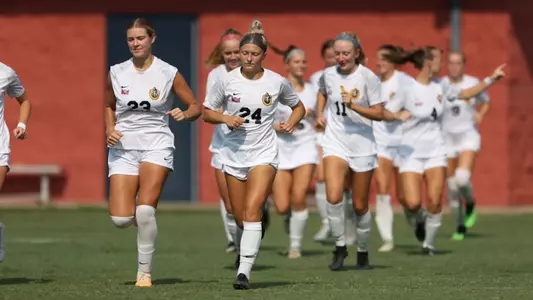 Murray State women's soccer team running out of the locker before the match vs. Kentucky 8-24-2023