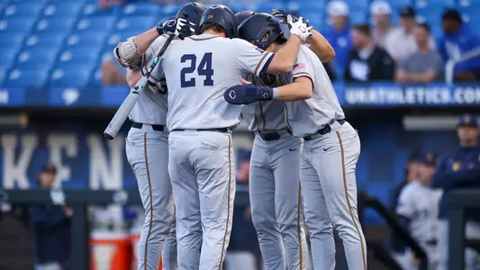Murray State baseball players after a Taylor Howell home run