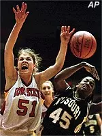 Ekpedeme Adpaffiong fights<BR>for the ball during Wednesday<BR>game against Iowa State.