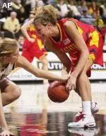 Terianne Wolford, who scored a career-high 15 points against Oklahoma, knocks the ball away against Iowa State.