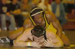 No. 8 Tyron Woodley Upset No. 5 Travis Paulson of Iowa State in today's dual.