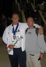 Nate Englin and coach Brett Halter after winning Silver at the 2005 Pan-Am Junior Games in Windsor, Canada