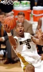Missouri's Thomas Gardner (3) shoots over Louisiana-Monroe players Monday, Jan. 2, 2006, during the second half of their basketball game in Columbia, Mo. Gardner led all scorers with 18 points in Missouri's 73-44 victory. (AP Photo/L.G. Patterson)