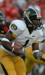 Missouri's Jimmy Jackson (1) runs away from Texas Tech's Keyunta Dawson (96) in the first quarter. (AP Photo/Joe Don Buckner)