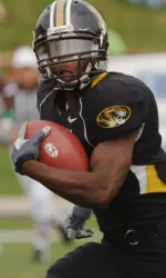 Missouri receiver William Franklin, center, runs toward the end zone as he catches a 68-yard touchdown pass during the first half. (AP Photo/L.G. Patterson)