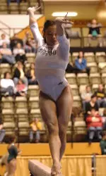 Sophomore Adrianne Perry earned All-Big 12 honors in the all-around, vault and floor