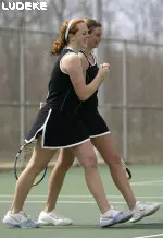 The Tiger duo of Kaitlyn Ritchie (left) and Jessica Giuggioli won at No. 3 doubles Friday. Ritchie also won her singles match at No. 6.
