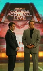 Rece Davis interviews Coach Pinkel on the set of College Football Live.