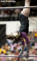 Freshman Mary Burke took third place in the all-around with a 39.150.