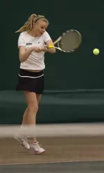 Freshman Maria Christensen picked up a singles victory for the Tigers on Saturday afternoon.