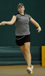 Junior Mallory Weber defeated OU's Maria Kalashnikova at No. 3 singles, 7-6 (5), 1-6, 6-3