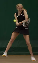 Freshman Andrea Lewis improved to 3-3 in conference with a win over Kansas' Erin Wilbert.