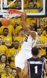 Marcus Denmon dunks the ball over Kansas State's Shane Southwell