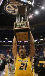 <i>Laurence Bowers lifts the Braggin' Rights trophy for the fourth straight season.</i>