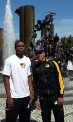 Phil Pressey and Dom Bull before the start of the tour in Belgium.