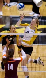 <i>Sophomore Whitney Little posted 23 kills on .571 hitting on two matches Friday.</i>