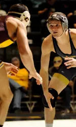Sophomore Drake Houdashelt claimed his team-leading fourth win by technical fall this season on Sunday.