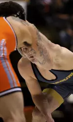 Sophomore Drake Houdashelt wrestles with No. 1 Jordan Oliver on February 1 at the Hearnes Center.