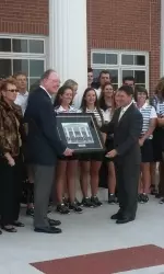 Don Walsworth and Mizzou Men's Golf Head Coach Mark Leroux celebrate today's practice facility grand opening.