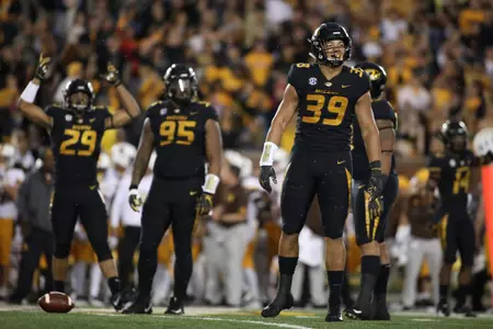 Members of the Missouri football team pump up the crowd during a game against the Wyoming Cowboys at Memorial Stadium in Columbia, Mo. on Saturday, Sept. 8, 2018. Emily Johnson/Mizzou Athletics