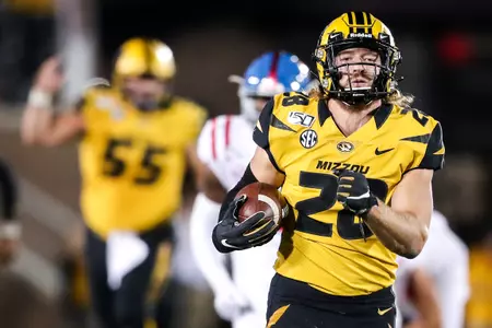 Mizzou running back Dawson Downing (28).Mizzou Tigers vs. Ole Miss Rebels in Columbia, Mo. on Saturday, Oct. 12, 2019. Hunter Dyke/Mizzou Athletics