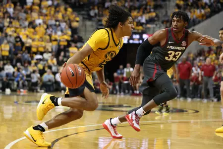 Mizzou guard Dru Smith (12). Mizzou Tigers vs. Arkansas Razorbacks at Mizzou Arena in Columbia, Mo. on Saturday, Feb. 8, 2020. Zach Bland/Mizzou Athletics