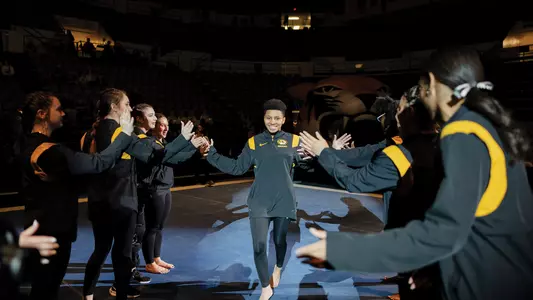 Alonna Kratzer enters during the Black vs. Gold Meet