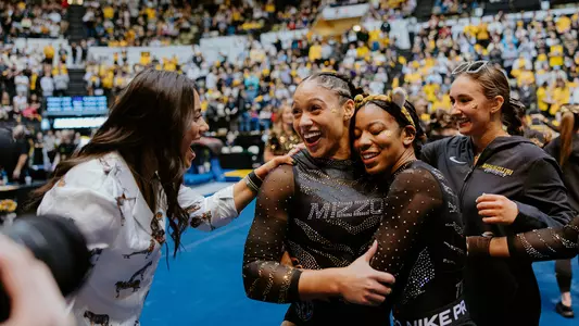 Kennedy Griffin celebrates a tremendous floor routine against LSU.